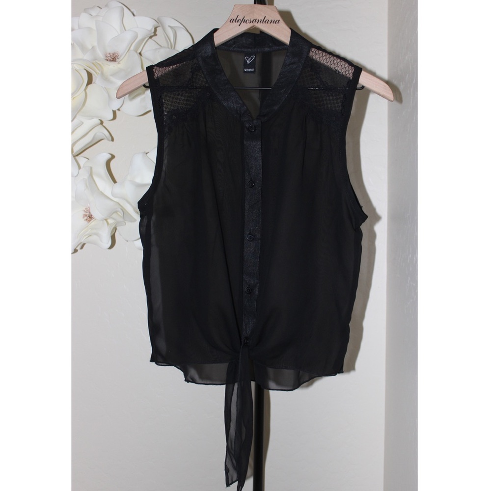 Windsor Black Sheer Front Tie Crop Top